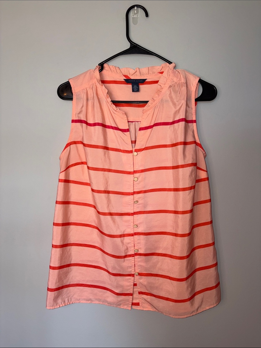Tommy Hilfiger Coral Pink Striped Sleeveless Button-Front Camisole Small